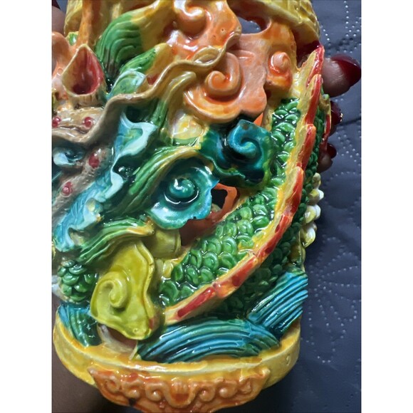 Foo Dog Vastu Dragon Pen Holder Colorful Feng Shui Power Wealth Decorative 4” - Picture 10 of 13